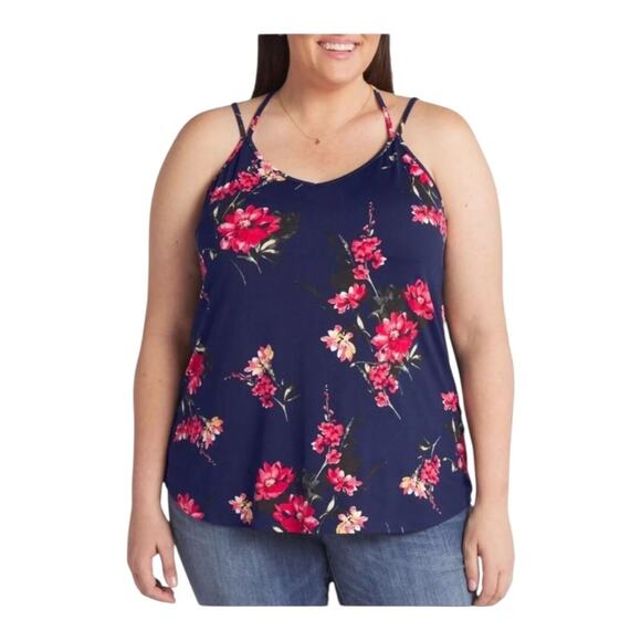 Papermoon NWT Women’s Basima Back Detail Navy Floral Strappy Knit Top Size 3X - Picture 1 of 12